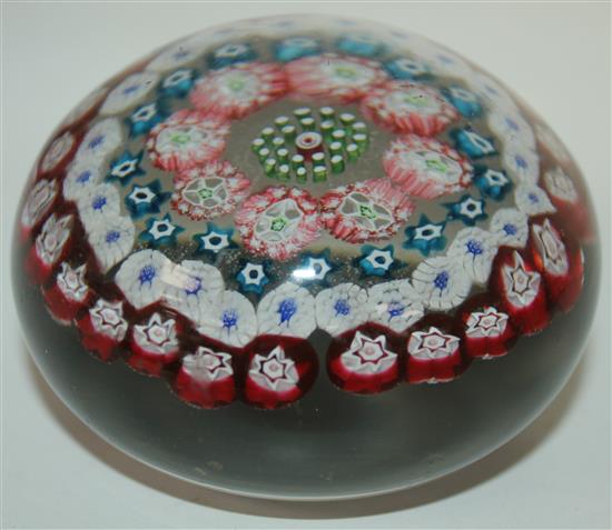 A large Murano millefleur glass inkwell paperweight, 18.5cm & 7.5cm